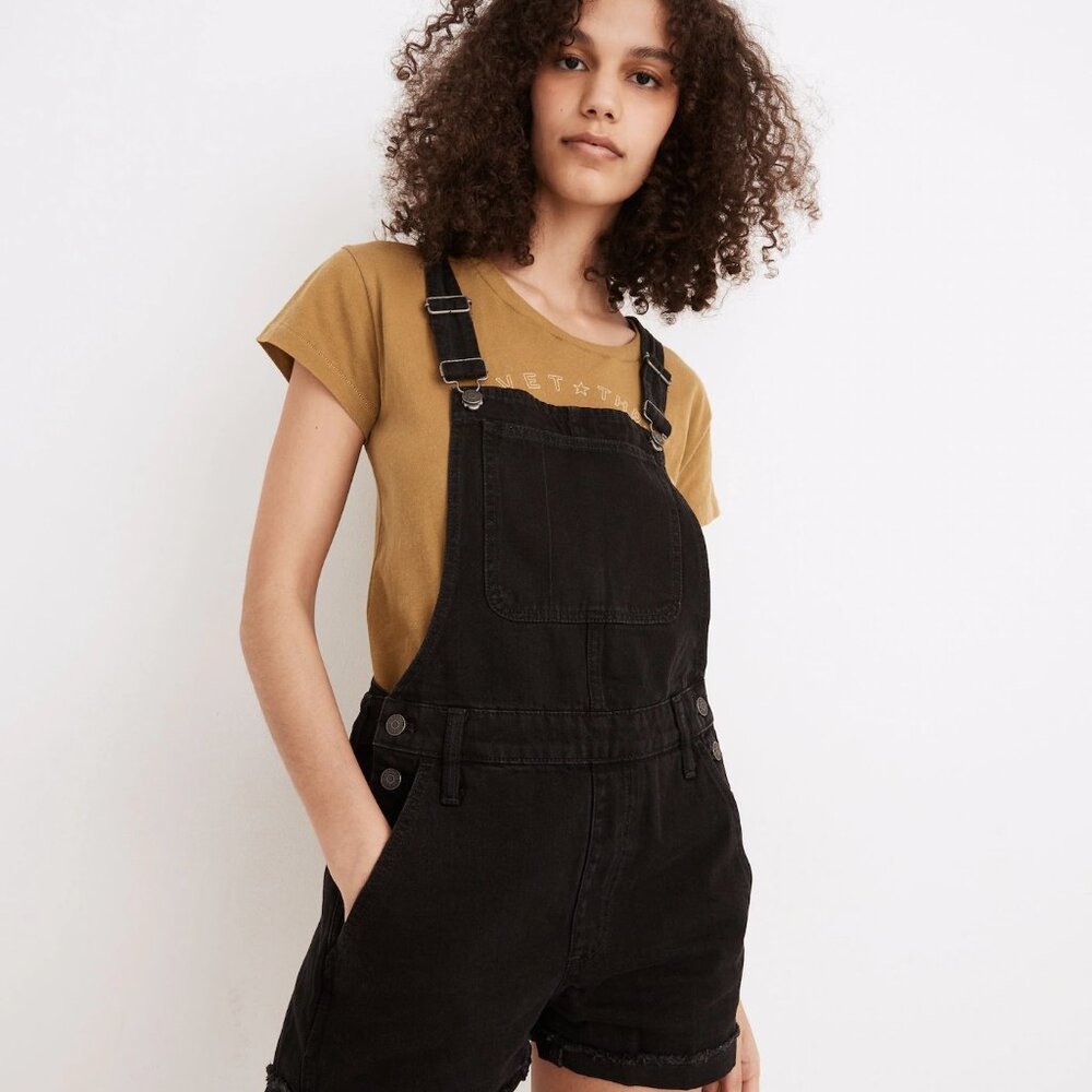 Madewell Adirondack Short Overalls in Washed Black Size XXS